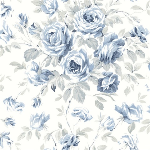 Manon Blue Rose Stitch Wallpaper