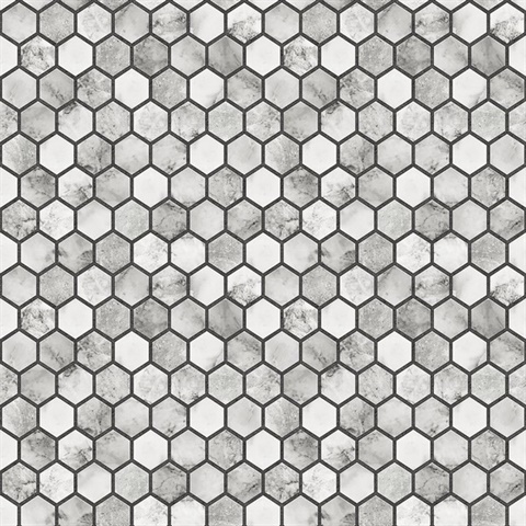 Marble Hexagon Tile Carrara & Wrought Iron Peel and Stick Wallpaper