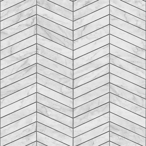 Marbled Chevron Tile Calcutta & Charcoal Peel and Stick Wallpaper