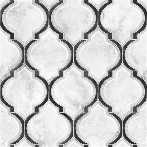 Marbled Ogee Tile Onyx & Carrara Peel and Stick Wallpaper