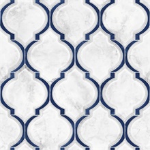 Marbled Ogee Tile Royal Blue & Carrara Peel and Stick Wallpaper