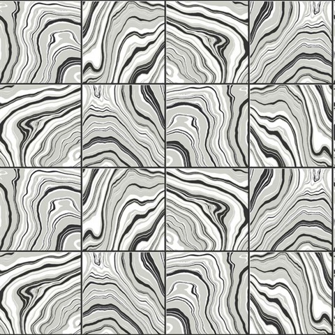 Marbled Tile Tile Ebony & Metallic Silver Peel and Stick Wallpaper
