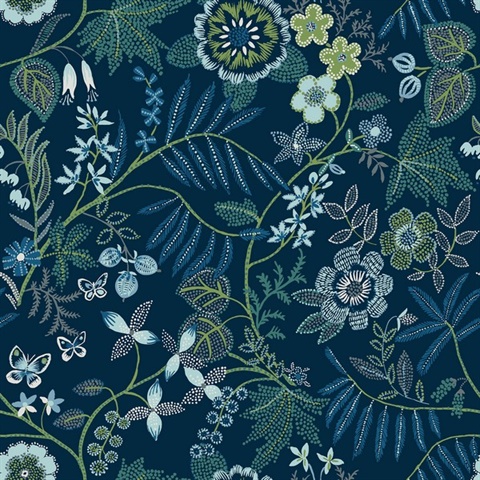 Marilyn Dark Blue Floral Trail Wallpaper