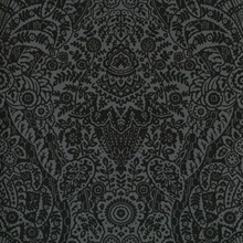 Maris Black Flock Velvet Textured Damask Wallpaper