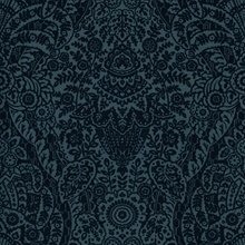 Maris Dark Blue Flock Velvet Textured Damask Wallpaper