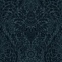 Maris Dark Blue Flock Velvet Textured Damask Wallpaper