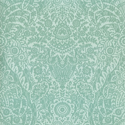 Maris Mint Flock Velvet Textured Damask Wallpaper