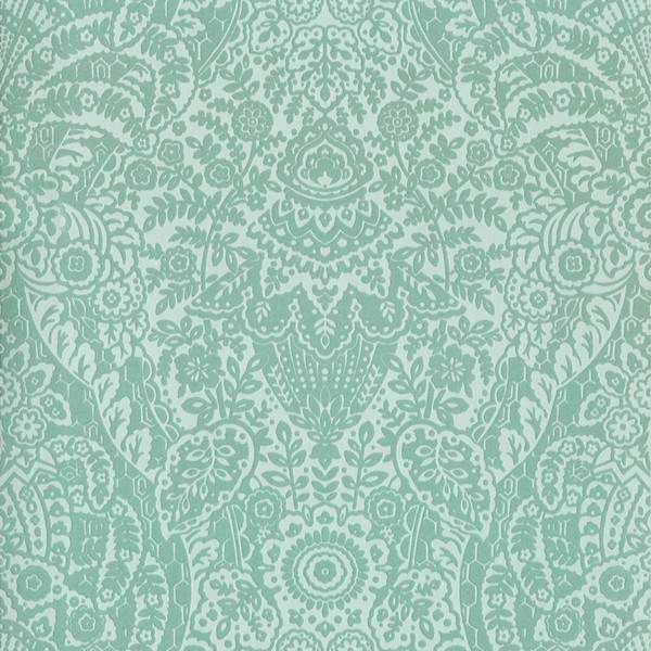 2973-87369 | Maris Mint Flock Velvet Textured Damask Wallpaper