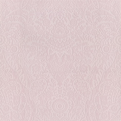 Maris Pink Flock Velvet Textured Damask Wallpaper