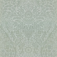 Maris Sage Flock Velvet Textured Damask Wallpaper