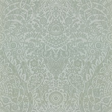 Maris Sage Flock Velvet Textured Damask Wallpaper