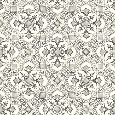 Marjoram Black Floral Tile Wallpaper