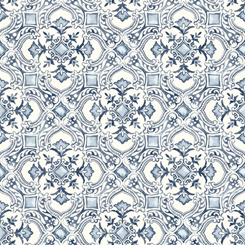 Marjoram Blue Floral Tile Wallpaper