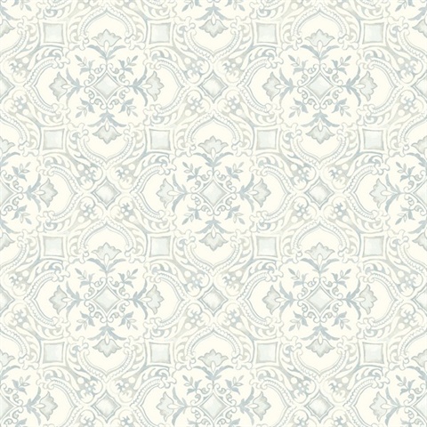 Marjoram Light Blue Floral Tile Wallpaper