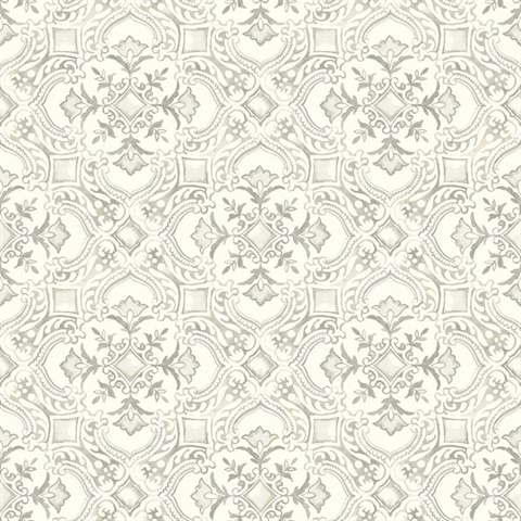 Marjoram Light Grey Floral Tile Wallpaper