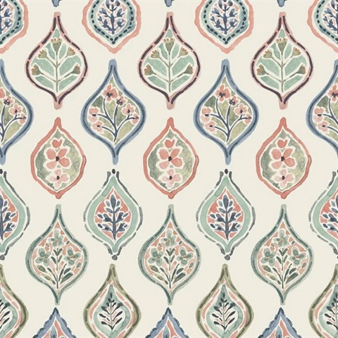 Marketplace Motif Almond, Mint and Apricot Wallpaper