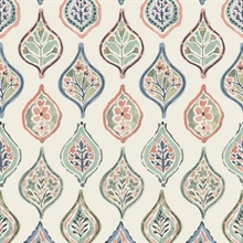 Marketplace Motif Almond, Mint and Apricot Wallpaper