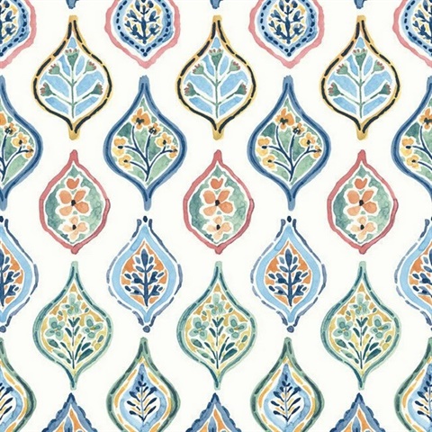 Marketplace Motif White and Multi Wallpaper