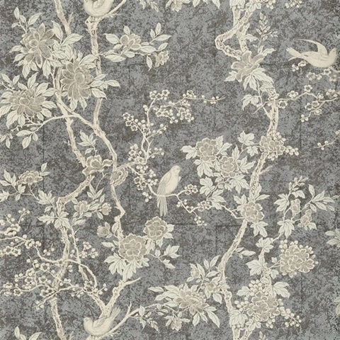 Marlowe Floral Gunmetal Floral Branch Ralph Lauren Wallpaper