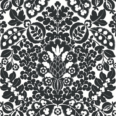 Marni Black Fruit Paisley Damask Wallpaper