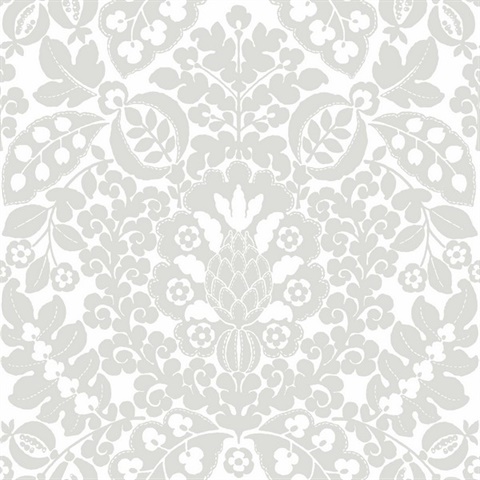 Marni Grey Fruit Paisley Damask Wallpaper