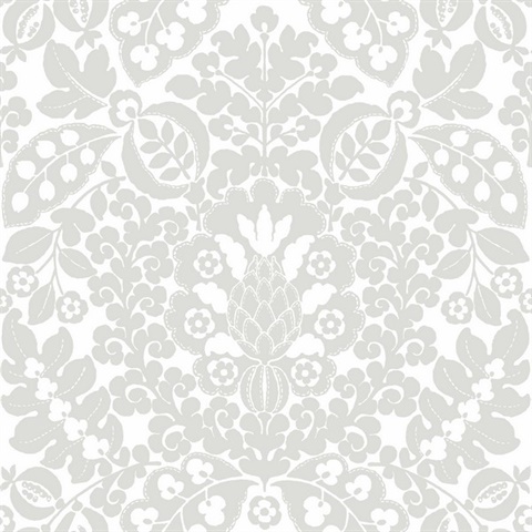 Marni Grey Fruit Paisley Damask Wallpaper