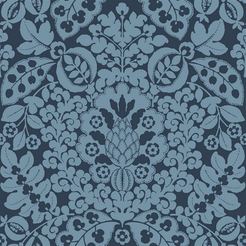 Marni Navy Blue Fruit Paisley Damask Wallpaper