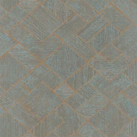 Marquetry Teal Tile Wallpaper