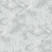 Marsh Cranes Textured Floral &amp; Leaf Grey Wallpaper