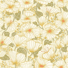 Matilda Green Poppy Fields Scandanavian Floral Wallpaper