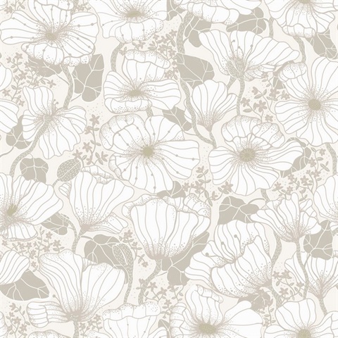 Matilda Grey Poppy Fields Scandanavian Floral Wallpaper