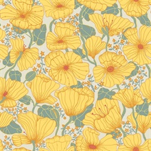 Matilda Yellow Poppy Fields Scandanavian Floral Wallpaper