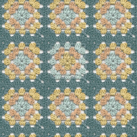 Maud Teal Crochet Geometric Wallpaper