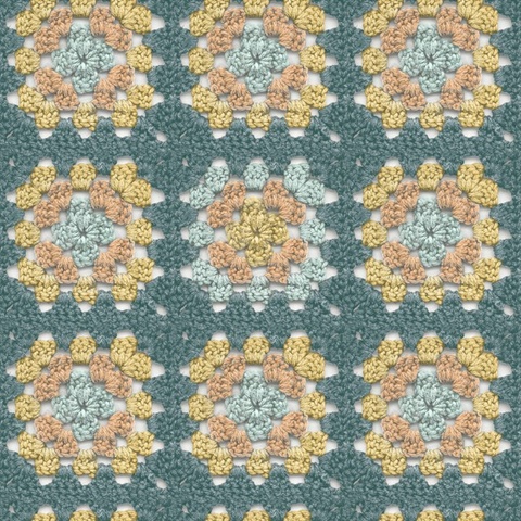 Maud Teal Crochet Geometric Wallpaper