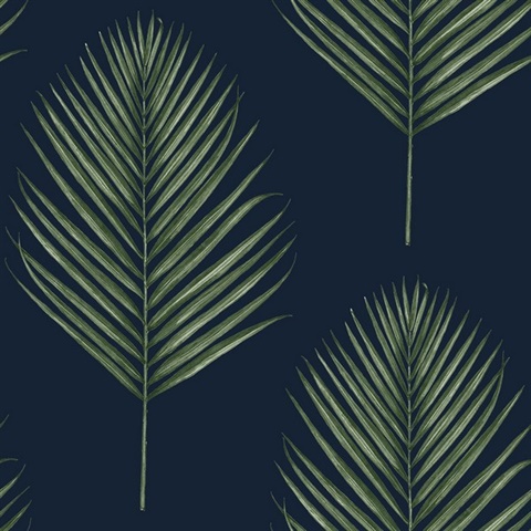 Maui Palm Botanical Midnight Blue & Paradise Green Peel and Stick Wall