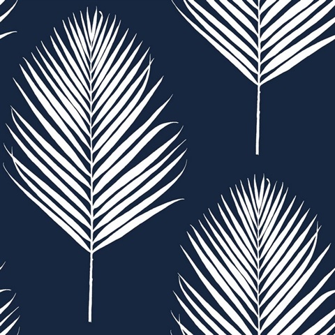 Maui Palm Botanical Midnight Blue & White Peel and Stick Wallpaper