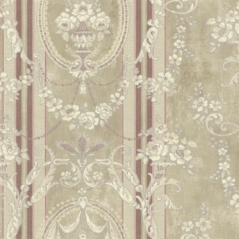 Mauve Cameo Floral Stripe