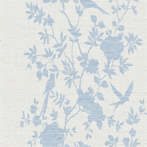 Maya Blue Aloha Bird Trail Linen Texture Wallpaper