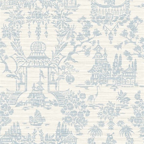 McCook Blue Crane Textile String Asian Toile Wallpaper