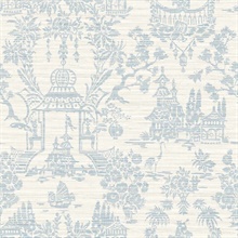 McCook Blue Crane Textile String Asian Toile Wallpaper