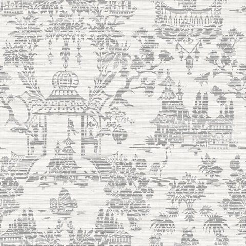 McCook Grey Heron Textile String Asian Toile Wallpaper