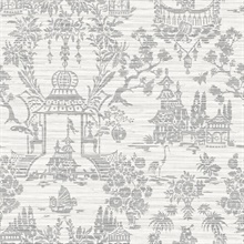McCook Grey Heron Textile String Asian Toile Wallpaper
