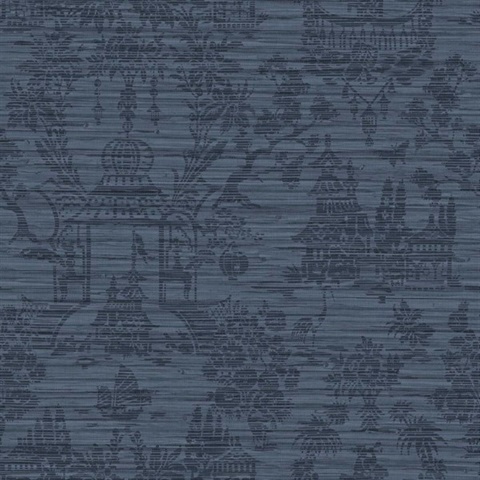 McCook Indigo Leaves Textile String Asian Toile Wallpaper