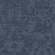 McCook Indigo Leaves Textile String Asian Toile Wallpaper
