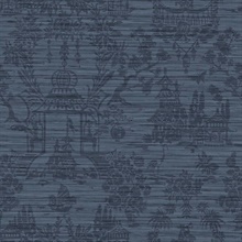 McCook Indigo Leaves Textile String Asian Toile Wallpaper
