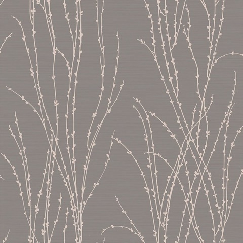 Meadow Grasses Metallic Charcoal Wallpaper