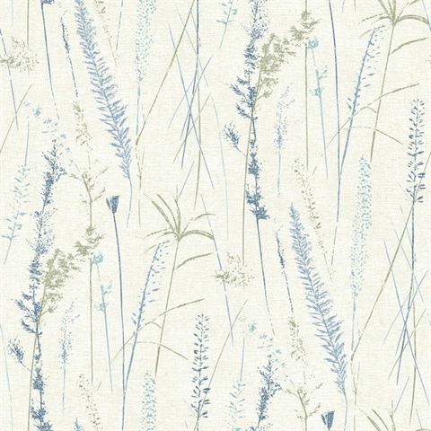 Meadow Splendor Blue Botanical Wallpaper