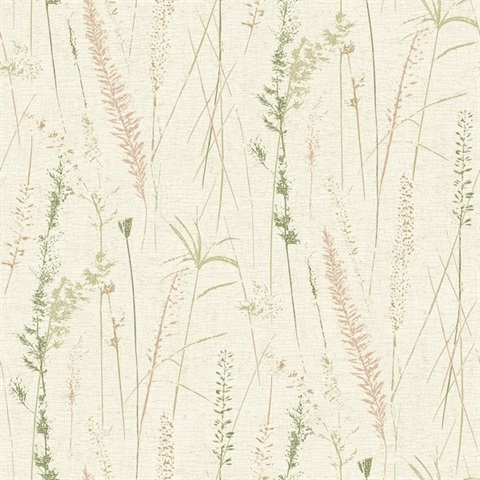 Meadow Splendor Salmon Botanical Wallpaper