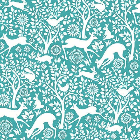 Meadow Teal Animals Wallpaper