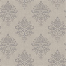 Taupe & Silver Medallion Damask Wallpaper